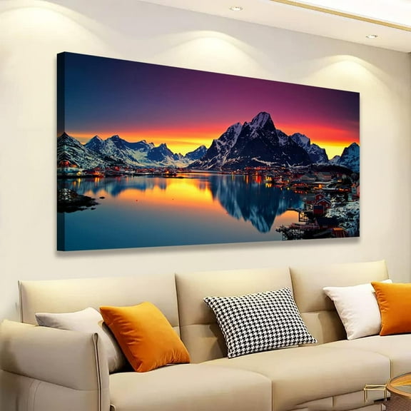 Aaheei Nature Wall Art Colorful Lake Mountain Picture Canvas Prints Poster Landscape Painting for Bedroom Kitchen Living room Office Wall Decor Home Decorations Modern Artwork Picture