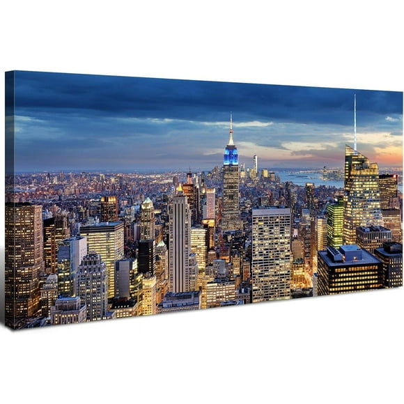 Aaheei New York City Wall Art NYC Skyline Wall Decor Sunset Skyscraper Picture Manhattan Skyline Canvas Prints Painting Modern Cityscape Poster Artwork for Bedroom Living Room Home Decoration