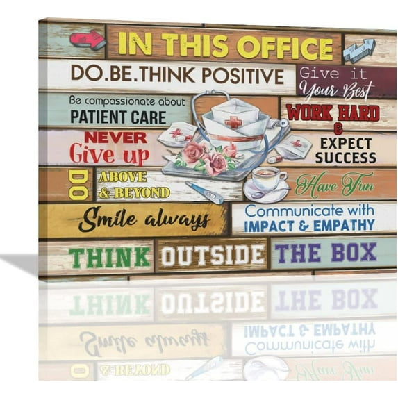 Aaheei In This Office Canvas Wall Art Never Give Up Nurses Painting For Wall Medical Staff Team Prints Smile Always Vintage Nurse Gift Artwork Inspirational Poster Wall Decor For Office Decorations