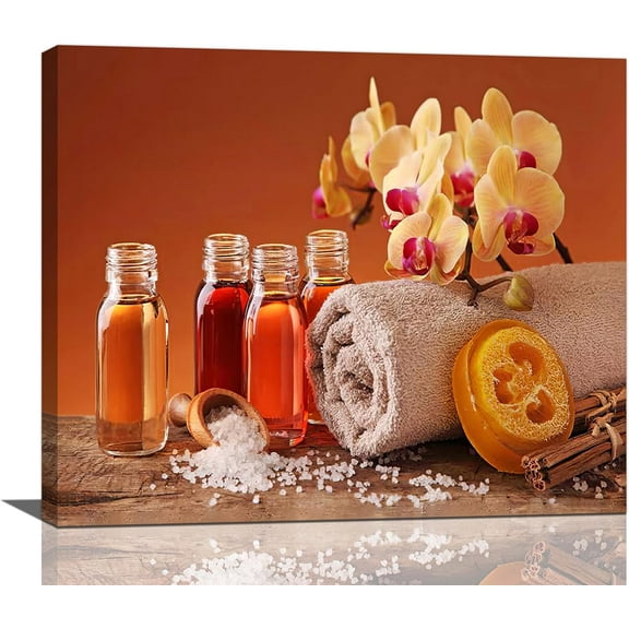Aaheei Orange Bathroom Decor Wall Art Zen Orchid Painting Spa Pictures Canvas Prints Modern Home Artwork for Bedroom Living Room Meditation Room