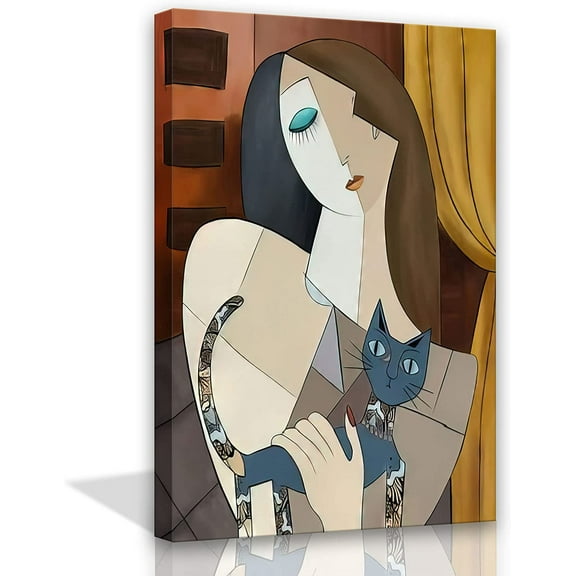 Aaheei Picasso Wall Art Nordic Abstract Girl and Cat Canvas Wall Art Bohemian Canvas Prints The Dream Girl with Cat Picture Modern Wall Decor for Hotel Rooms Bedroom Poster