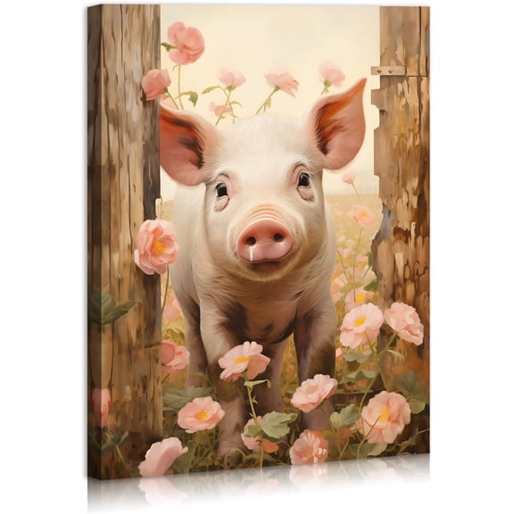 Aaheei Pig Poster Canvas Wall Art Modern Pig Portrait Farm Animal Canvas Painting Pink Piggy Pictures for Girls Room Bedroom Bathroom Ready to Hang 12x18