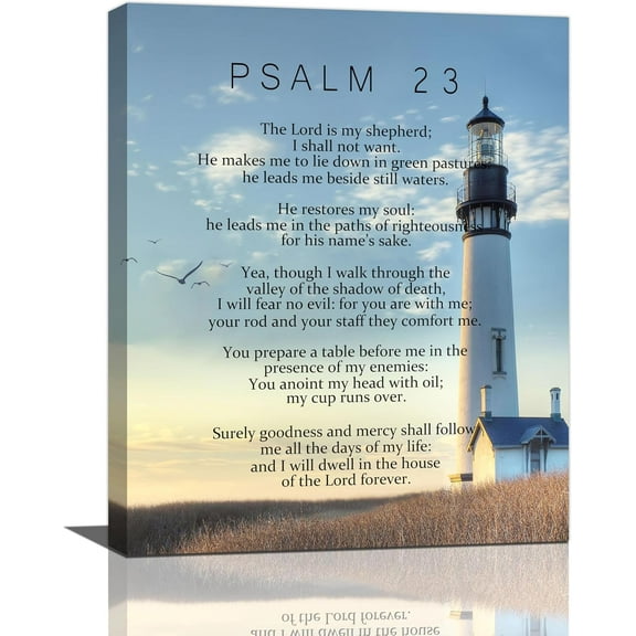 Aaheei Psalm 23 Wall Art Bible Verse Pictures Wall Decor Christian Scriptures Psalms Canvas Prints Painting Religious Lighthouse Artwork For Bedroom Living Room Bathroom Church