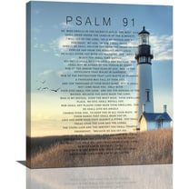 Aaheei Psalm 91 Wall Art Bible Verse Pictures Wall Decor Christian Scriptures Psalms Canvas Prints Painting Religious Lighthouse Artwork For Bedroom Living Room Bathroom Church