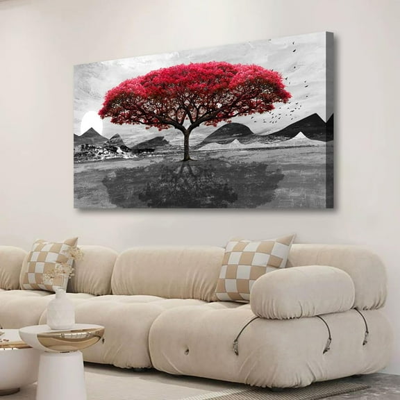 Aaheei Red Tree of Life Pictures Canvas Wall Art for Living room Office Bedroom Wall Decor,Tree of Life Wall Art Print Paintings Modern Nature Artwork Waterproof Ready to Hang