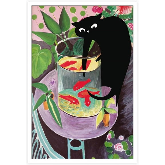 Aaheei Retro Matisse Goldfish And Cat Posters Trendy Funny Black Cat Wall Art Prints Cute Colorful Table Goldfish Prints Painting For Home Bedroom Dorm Wall Decor