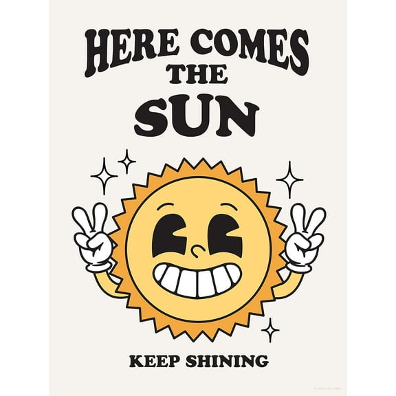 Aaheei Retro Sun Poster Wall Art Print, Sunshine Cute Room Décor, Retro Aesthetic Poster, Positive Quote Art Print, Vintage Character Poster