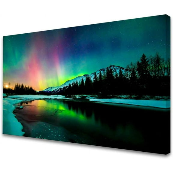 Aaheei S01969 Wall Art HD Aurora Scenery Painting on Canvas Prints and Pictures to Photo Ready to Hang for Home Decorations Office Wall Decor