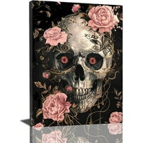 Aaheei Skull Roses Decor Wall Art Gothic Skeleton Bathroom Wall Decor Poster Pictures for Wall Canvas Print Painting Artwork for Bathroom Bedroom Living Room
