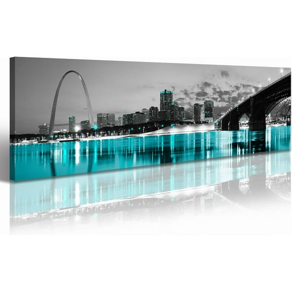 Aaheei St. Louis Skyline City Wall Art Canvas Decor Black and White Wall Art Teal USA Cityscape Missouri Pictures Artwork Paintings Poster for Bedroom Office Home Decorations