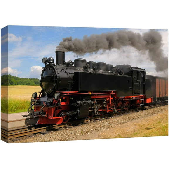 Aaheei Steam Train with Black Smoke Running on Island Rugen Northern Germany - Canvas Art Wall Art