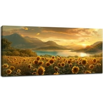Aaheei Sunflower Landscape Wall Art Mountain Lake Pictures Wall Decor Nature Canvas Painting Home Modern Artwork Decorations for Living Room Bedroom Bathroom Office