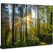Aaheei Sunrise Forest Canvas Wall Art Nature Mountain Pictures Wall Decor Sunset Green Tree Landscape Painting Prints Photo Modern Woods Scenery Poster Artwork for Living Room Bedroom Home Decoration