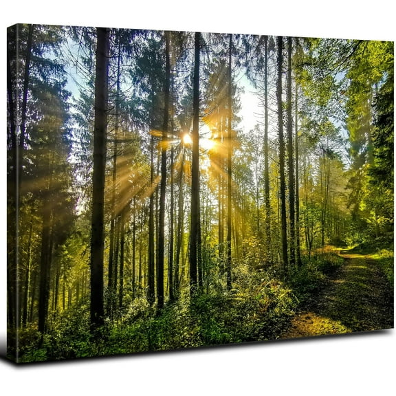 Aaheei Sunrise Forest Canvas Wall Art Nature Mountain Pictures Wall Decor Sunset Green Tree Landscape Painting Prints Photo Modern Woods Scenery Poster Artwork for Living Room Bedroom Home Decoration