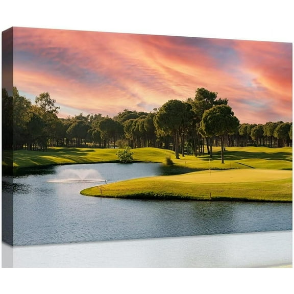 Aaheei Sunset Golf Course Wall Art for Living Room Bedroom Bathroom Home Decorations Golf Course Picture Poster Print on Canvas Modern Artwork Ready to Hang