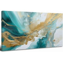 Aaheei Teal Abstract Wall Art for Living Room Turquoise Picture Abstract Marble Canvas Painting Wall Decor Teal and Gold Prints Poster Modern Neutral Artwork for Office Bedroom Home Decoration