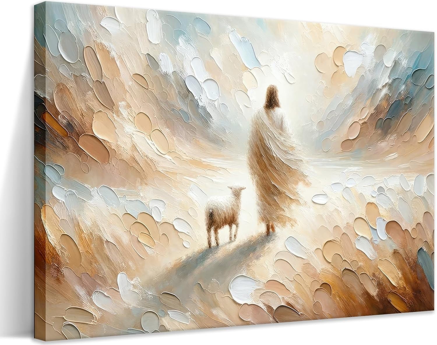 Aaheei Textured Devotional Art: Jesus and lamb in impressionistic scene ...