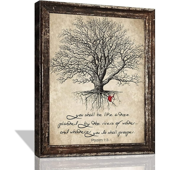 Aaheei Tree of Life Wall Art Scripture Christian Wall Decor Vintage Bible Verse Canvas Painting Tree Pictures Religious Poster Retro Artwork for Bedroom Living Room Church