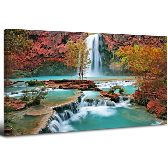 Aaheei Tropical Forest Wall Art Nature Mountain Pictures Wall Decor for Bedroom Waterfall Landscape Canvas Prints Posters Tree Fall Scenery Paintings Modern Autumn Artwork Home Decorations