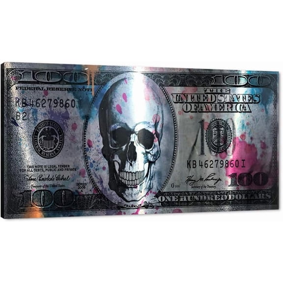 Aaheei Vintage Artwork for Home Walls 100 Dollar Skull Wall Art Black & White Kitchen Pictures Modern Home Decor Print Inspirational Art for Bathroom Rest Room Bar Office Wall Decor