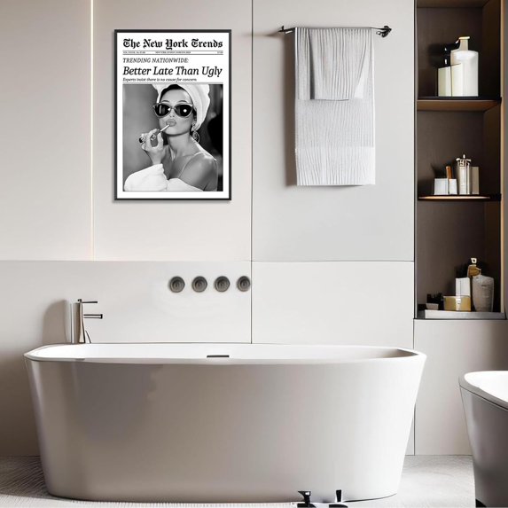 Aaheei Vintage Better Late Than Ugly Newspaper Posters Black And White Canvas Wall Art Magazine Headline Preppy Prints Painting For Bathroom Home Bedroom Dorm Wall Decor