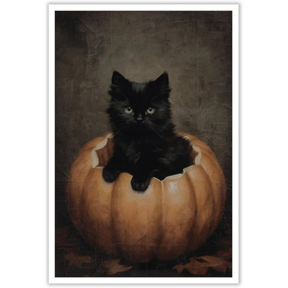 Aaheei Vintage Halloween Posters Trendy Cute Black Cat Pumpkincanvas Wall Art Dark Fall Abstract Preppy Prints Painting Creepy Spooky Ghost Dark Academia Wall Decor