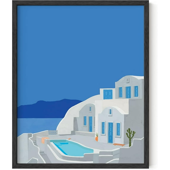 Aaheei Vintage Travel Posters - Greece Art Prints for Wall Decor, Blue Posters of Travel Themed Photo, Beachy Aesthetic Wall Art Prints, Greece Photo, Mykonos Artwork
