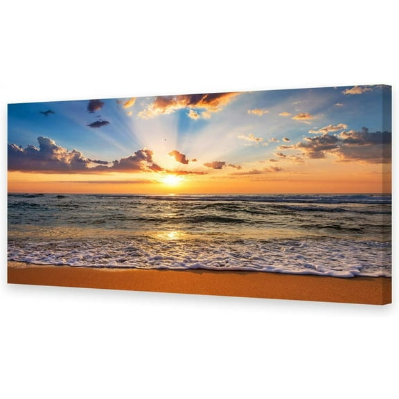 Aaheei Wall Art Decor Canvas Print Picture Sunrise Ocean Beach 1 Panel Waves Scenery Painting Artwork for Office Wall Decor Home Decorationed and Ready to Hang