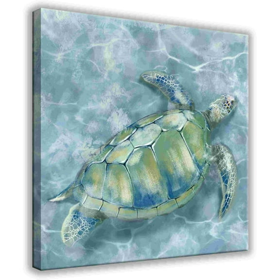 Aaheei Wall Art Decor Sea Turtle Pictures Print Canvas Wall Art for Bedroom Kitchen Decorations Art Work Green Turtle Decor 13x13 inches bathroom decor wall