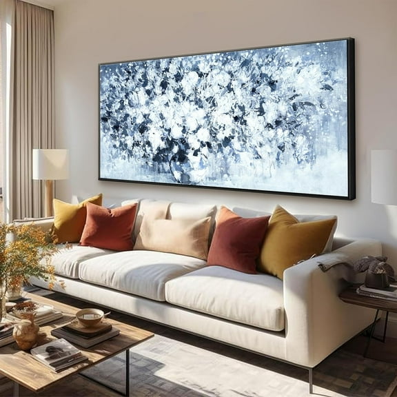 Aaheei Wall Art Plant Wall Modern Paintings Dark Blue White Floral Canvas Wall Art For Living Room Hand Painted Artwork Poster Botanical Picture Wall Decor For Office Hotel Home Decor