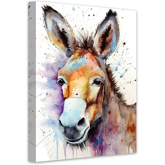 Aaheei Watercolor Donkey Canvas Wall Art Funny Cute Animals Portrait Poster Prints Colorful Artwork for Nursery Kids Room Decor