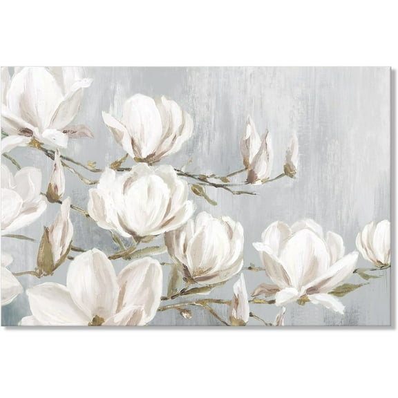 Aaheei White Flowers Magnolia Canvas Wall Art Blossom Floral Artwork Vintage Nature Botanical Painting Farmhouse Artwork Wall Decor for Bedroom Living Room Bathroom Office