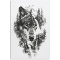 Aaheei Wild Wolf Wall Art Black And White Abstract Animal Forest Trees Waterfall Poster Canvas Print Modern Painting Artwork Picture for Living Room Decor