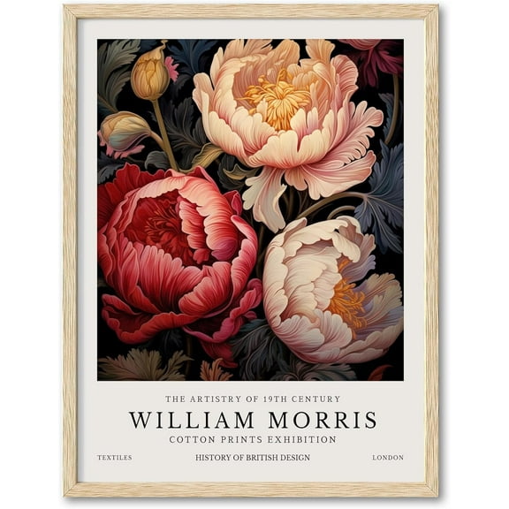 Aaheei William Morris Peony Wall Art,Natural Floral Canvas Print Art,Vintage Cotton Prints Exhibition Wall Decor for Living Room Bedroom Home, Set of 1