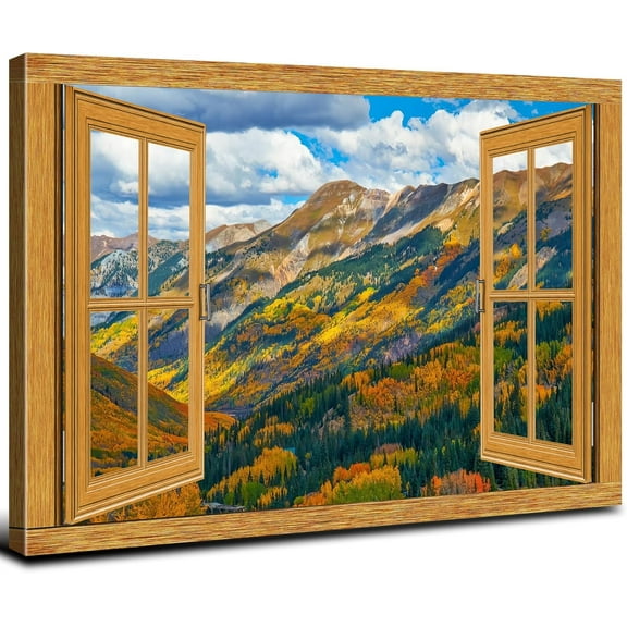 Aaheei Windows San Juan Mountains Painting Prints American Western Natural Wilderness Wall Art for Sunrise Pine Trees Panoramic Posters Contemporary Artwork Kitchen Bedroom Home Decoration