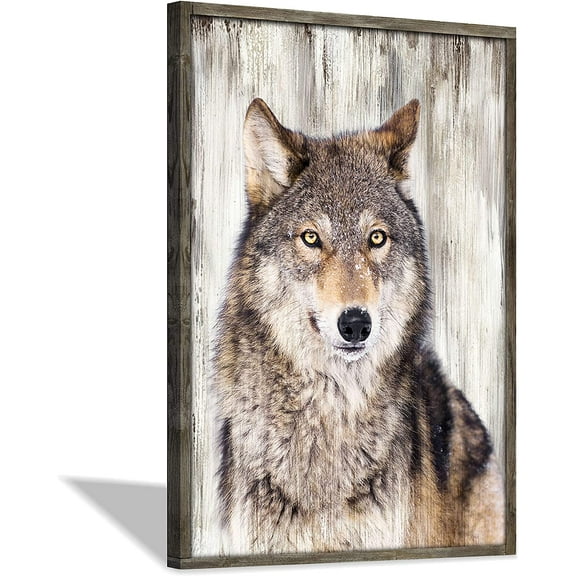 Aaheei Wolf Print Wall Art Wooden: Rustic Farmhouse Wild Animal Picture Artwork Painting for Home & Kitchen Wall Decor