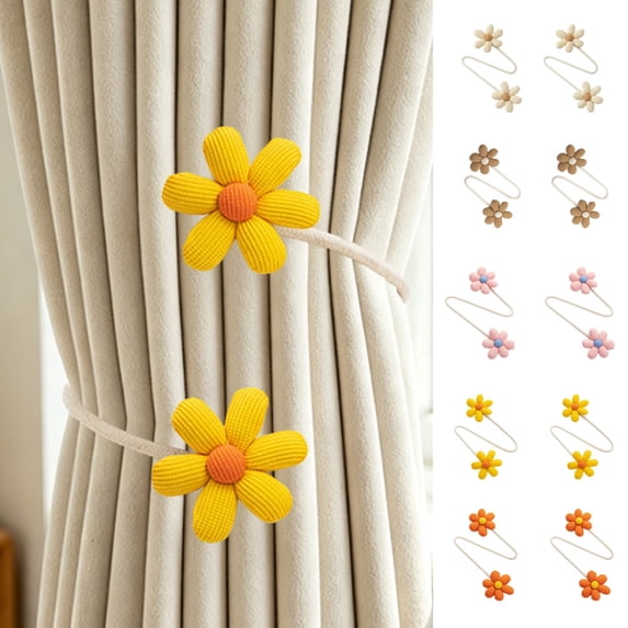 Aaihamo 5Pcs Bendable Curtain Tiebacks, 2 Pack Floral Twists Curtain Tiebacks, Decorative Curtain Holdbacks for Drapes Sheers Home Window