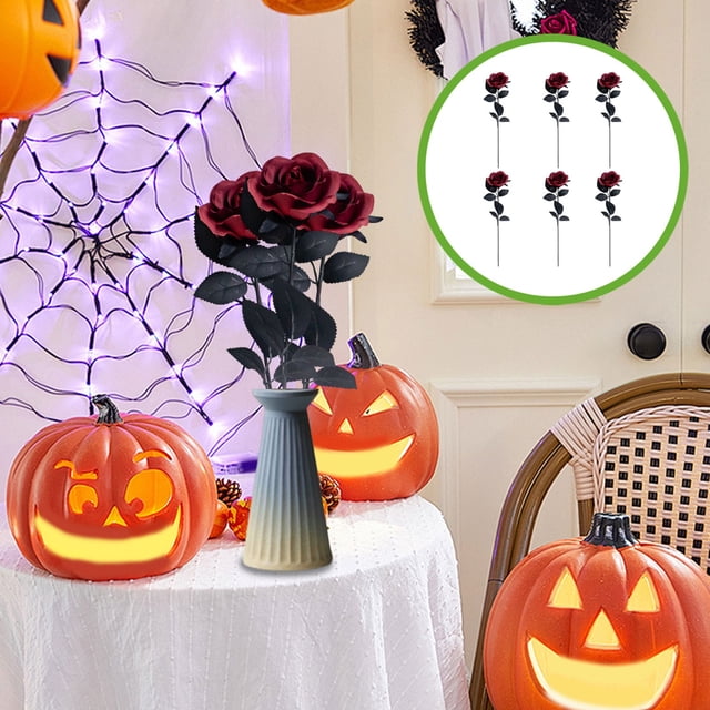 Aaihamo Dark Artificial Roses, 6 PCS Gothic Fake Red/Black Silk Flowers ...