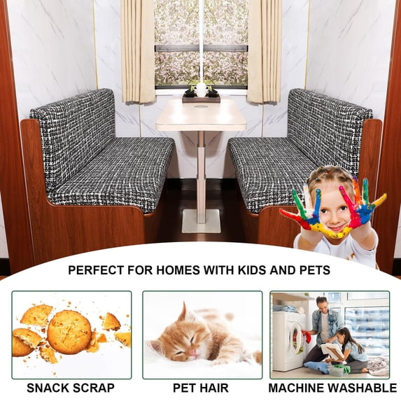 Aaihamo Dinette Cushion Cover, Printed Elastic Sofa Cover, Dustproof Sand Proof Washable Couch Cushion Cover for RV Camper Car Bench Seat