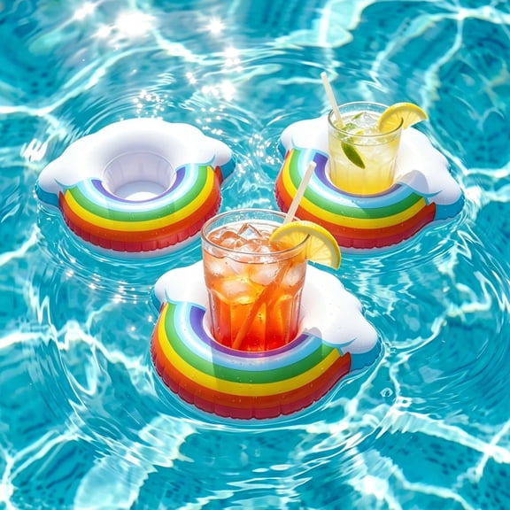 Aaihamo Inflatable Pool Drink Holders, 3 Pcs Cute Rainbows Cloud Floating Cup Holders, Fun Outdoor Beverage Float Rack for Swimming Pool Beach Water Funs