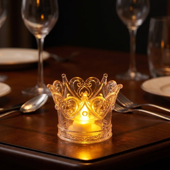 Aaihamo Vintage Glass Candle Holder, LED Electronic Candle Light, Ambient Desktop Decoration Night Light for Wedding, Party and Home Decor