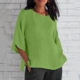 thumbnail image 1 of Aaihamo Women Plus Size 3/4 Sleeve Pullover Tops Casual Loose Round Neck Summer Fall Solid Blouse Shirt, Green 2XL, 1 of 6