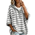 thumbnail image 1 of Aaihamo Women's Fall Winter 3/4 Sleeve Striped Sweaters Casual Loose Fit Hooded Tops Cozy Loungewear Knit Pullover for Daily Wear, Gray S, 1 of 7