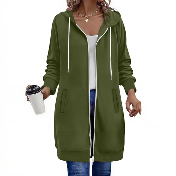 Aaihamo Women's Plus Size Fall Winter Hooded Zip Up Shacket Casual Loose Outwear Solid Basic Coat, Army Green 4XL