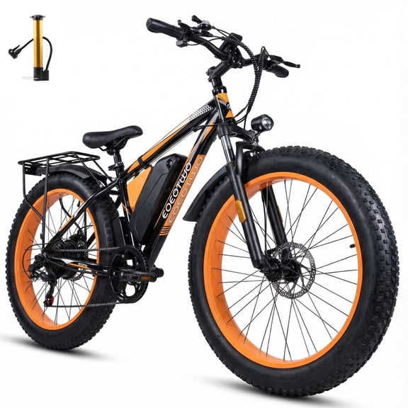 Aairsk 26'' Fat Tire Electric Mountain Bike for Adults, 748W Peak Motor, 48V 20A Ebikes, 7-Speed, All-Terrain Bicycle, Orange