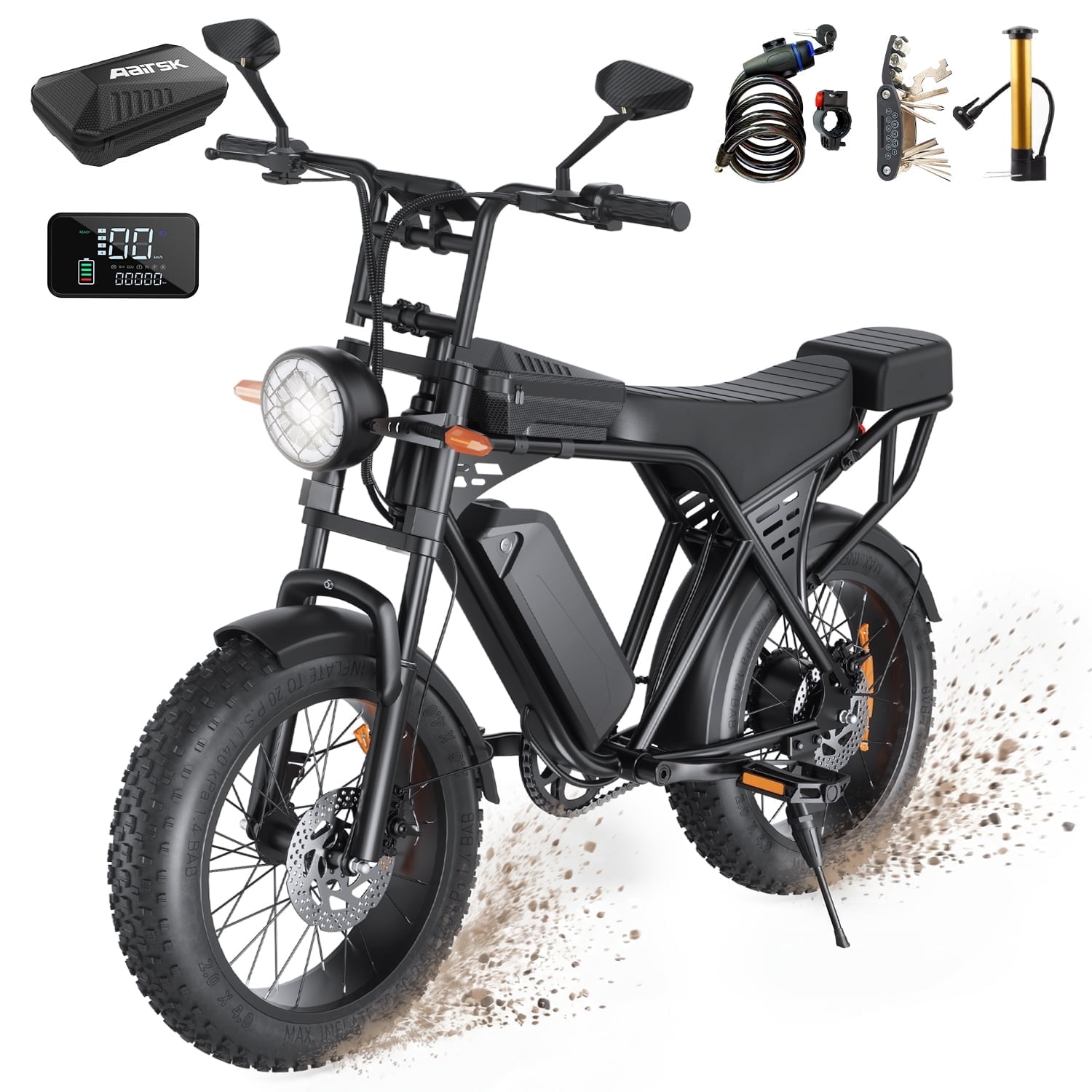 Aairsk Electric Bike for Adults, 748 Peak Ebike, 48V 15AH Removable Battery, Top Speeds 25 MPH, 20" Electric Off-Road Bike, LED Turn Signals, UL 2849