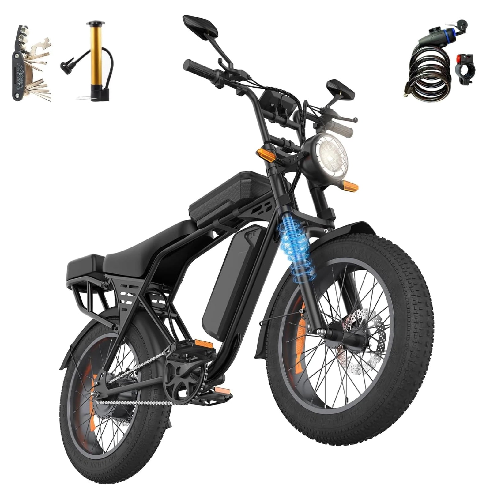 Aairsk Electric Bike for Adults,748W Peak Motor,48V 15Ah Removable Battery,25 MPH,50 Miles Range,20×4 Fat Tire Electric Off Road Bike,UL2849