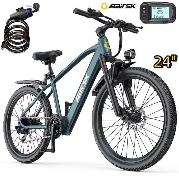 Aairsk GT300 24" Electric Bike,400W Motor,22MPH,36V 10AH Battery,7-Speed,40 Miles Range,Electric Bicycles UL2849