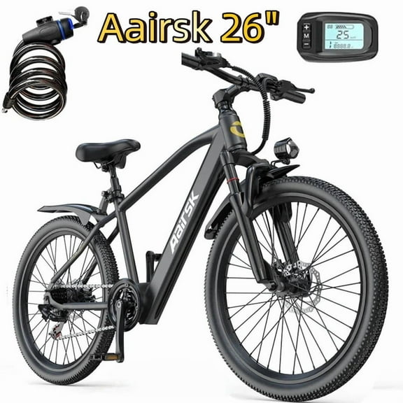 Aairsk GT300 26" Electric Bike for Adults & Teens,748W Peak Motor,25MPH,40 Mile Range,36V 10AH Battery,Shimano 7-Speed,Front Suspension