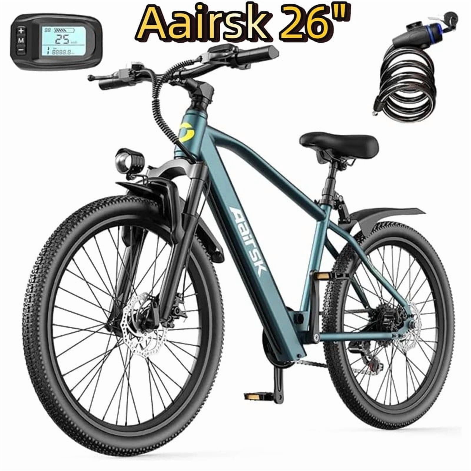 Aairsk GT300 Electric Mountain Bike,26" Tires,748W Peak Motor,25MPH Speed,40 Miles Range,36V 10AH Battery,Shimano 7-Speed,Front Suspension for Adults & Teens
